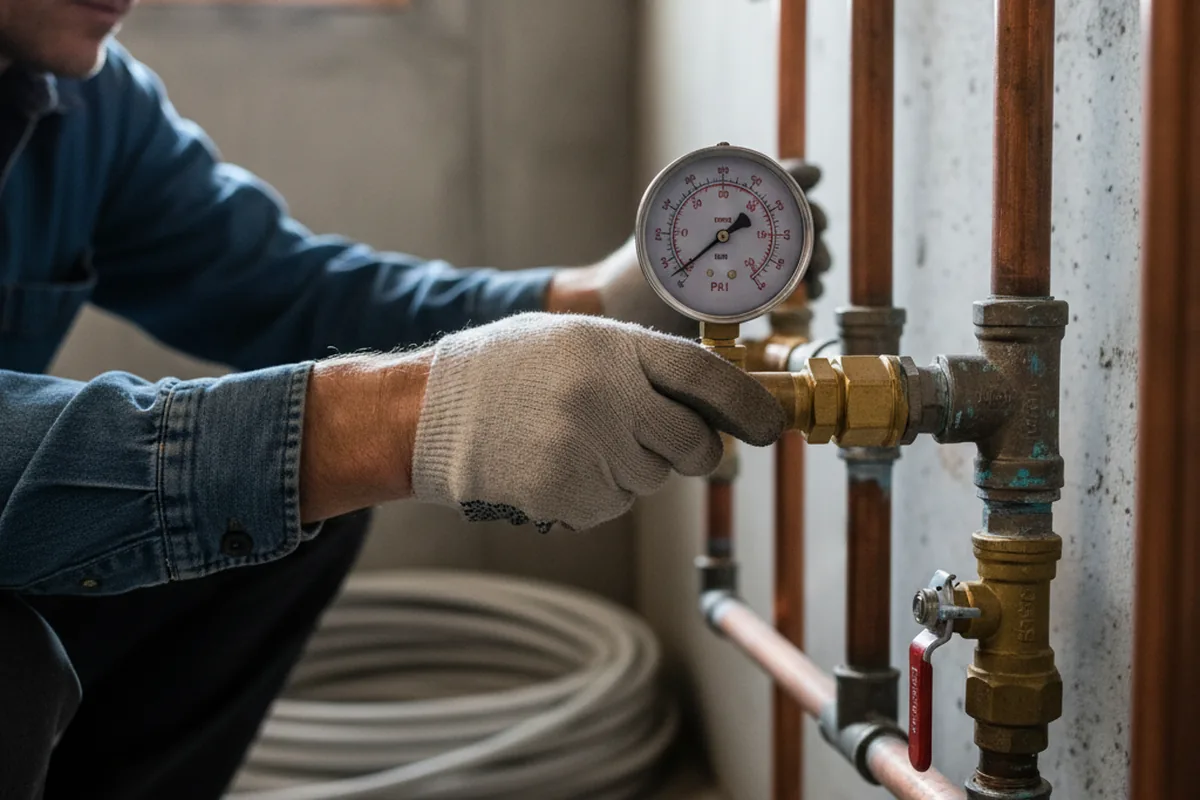 Pressure testing a repaired line during Water Line Repair in Conroe